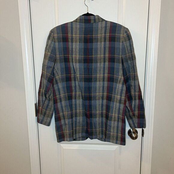 Vintage Express Men’s Blazer Jacket Medium Linen Blend Plaid - Picture 2 of 5